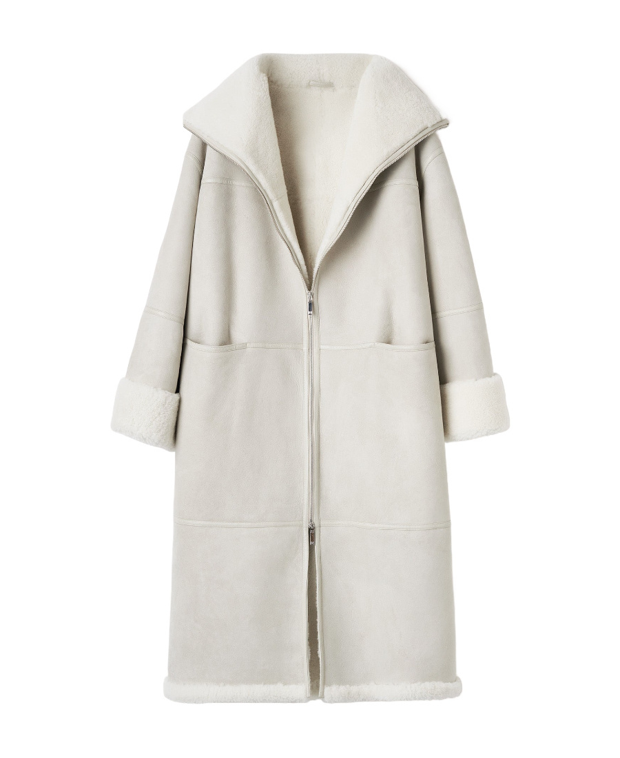 Totême Shearling Midi Coat In Neutral