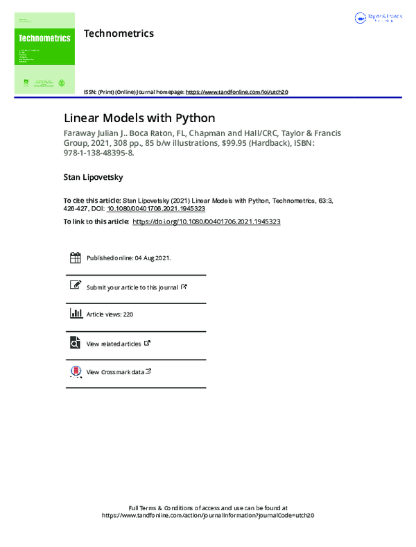 First page of “Linear Models with Python”