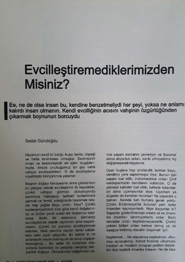 First page of “Evcilleştiremediklerimizden misiniz”