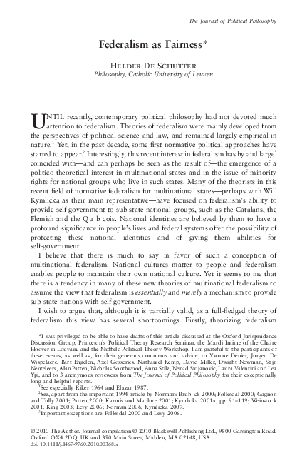 First page of “Federalism as Fairness”