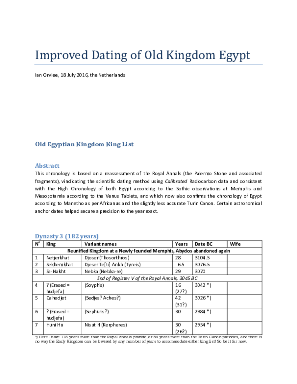 First page of “Improved Chronology of Old Kingdom Egypt”