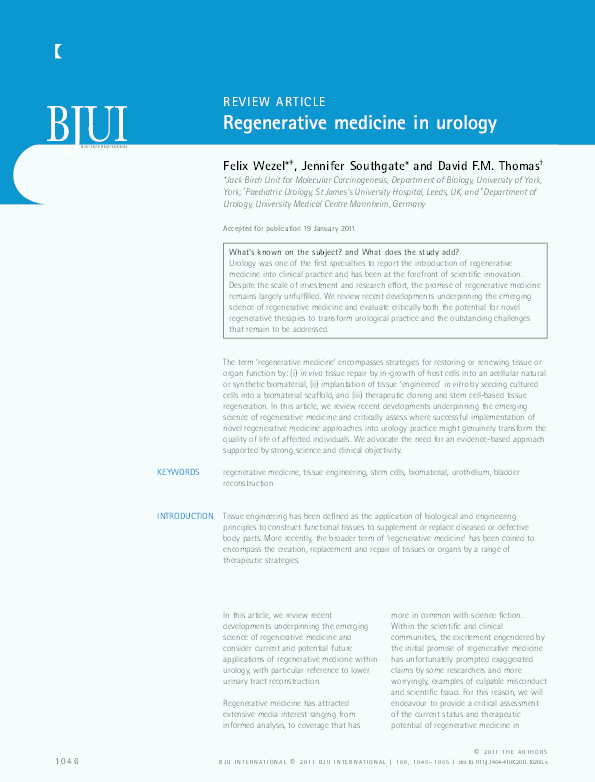 First page of “Regenerative Medicine in Urology”