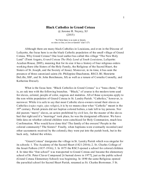 First page of “Black Catholics in Grand Coteau LA.pdf”