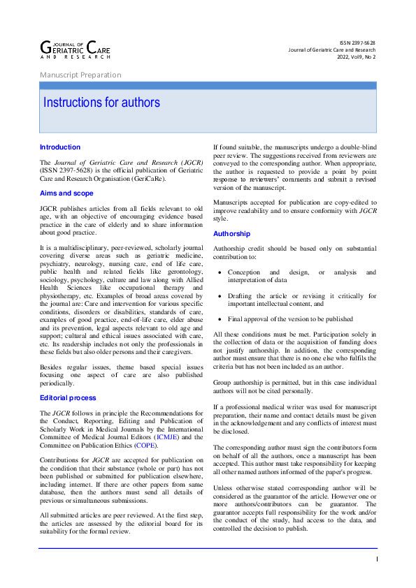 First page of “Instructions for authors”