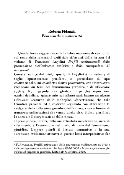 First page of “Femminile e maternità”