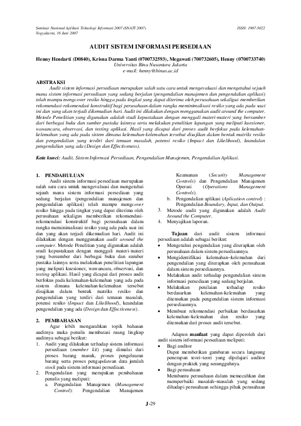 First page of “Audit Sistem Informasi Persediaan”