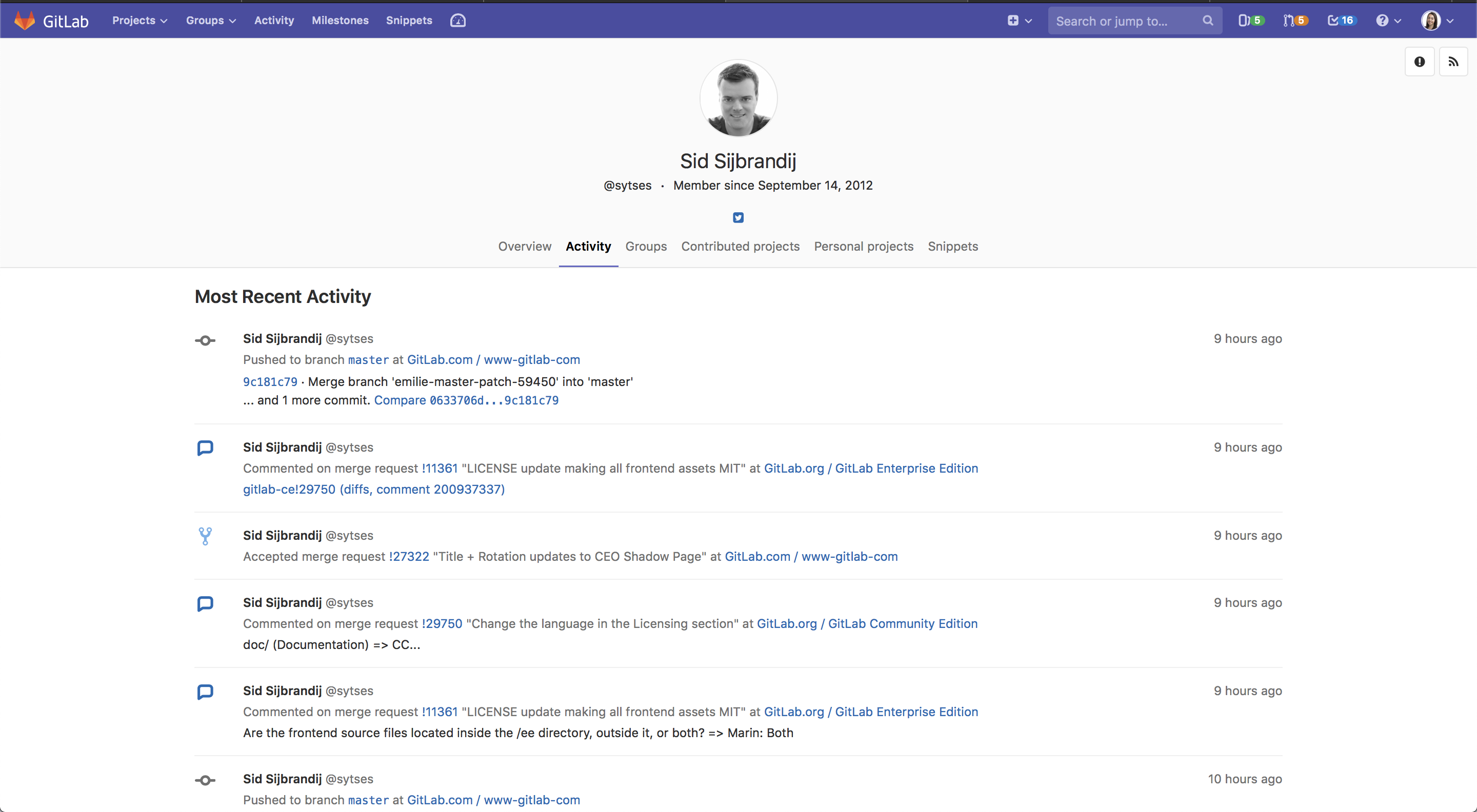 GitLab Activity Log