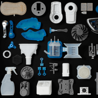 An assortment of various 3D printed parts for samples.