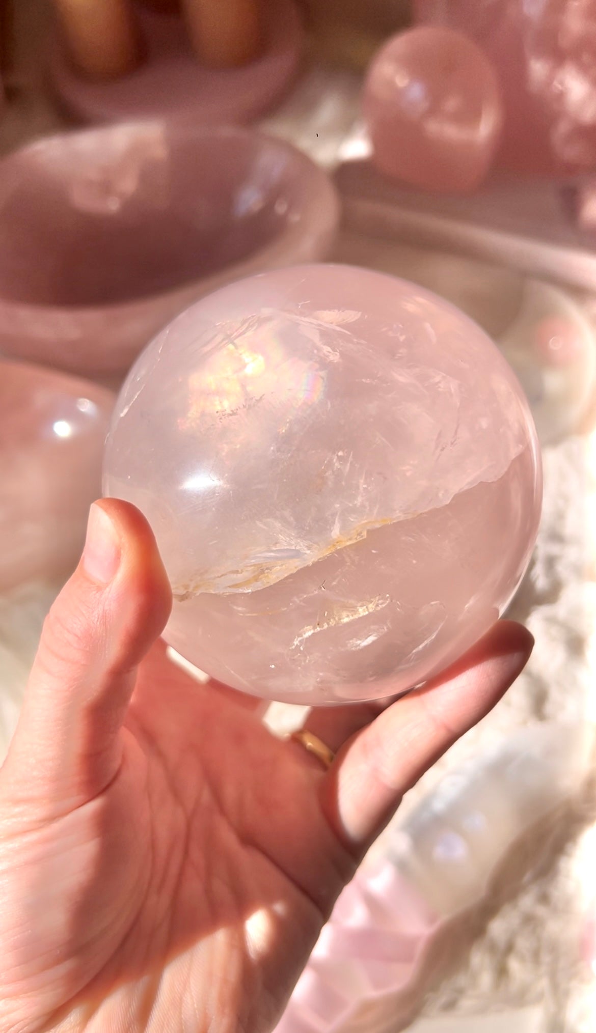 Star Rose Quartz Sphere with Rainbow