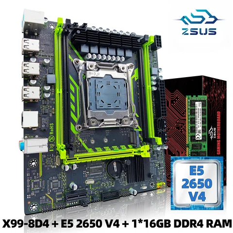 Zestaw płyt X99-8D4 ZSUS z LGA2011-3 Intel xe5 2650 V4 CPU DDR4 16GB (1*16GB) 2133MHZ pamięci RAM NVME M.2 SATA