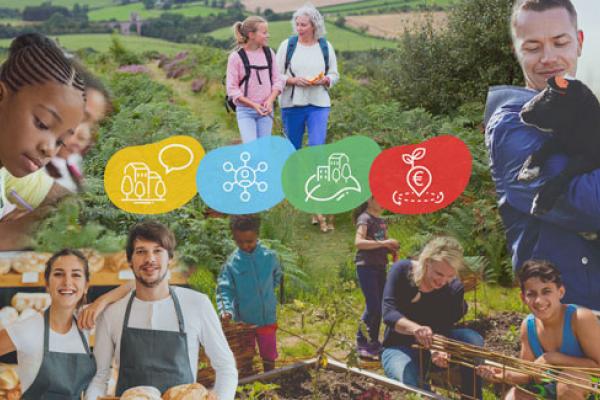 a collage of people doing various activities in rural areas