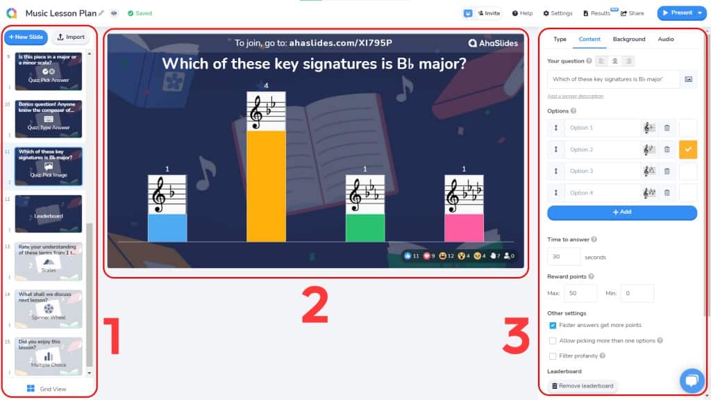 3-panel-gränssnittet för AhaSlides, det bästa alternativet till Kahoot