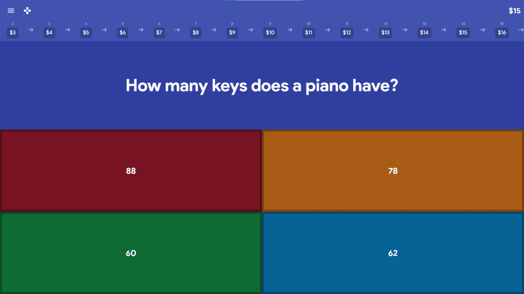 Une question d'un quiz musical sur GimKit Live.