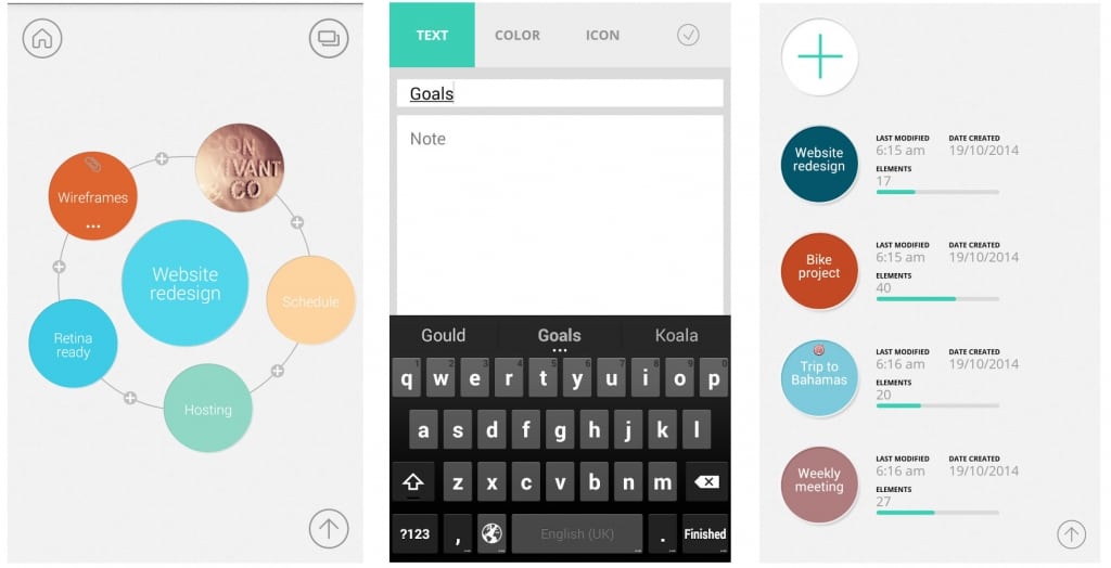 Et skjermbilde av Mindlys app-grensesnitt brukt til idédugnadsprosjekter