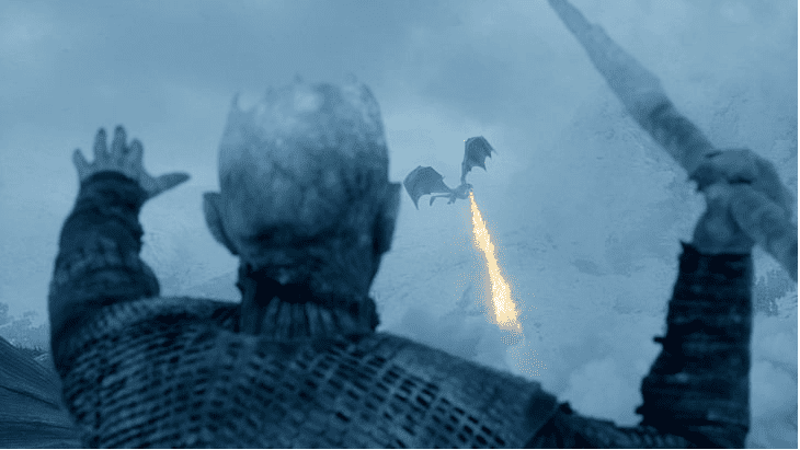 Obrázok Nočného kráľa útočiaceho na draka v Game of Thrones