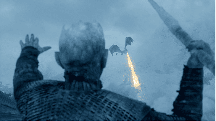 Ìomhaigh de Night King a’ toirt ionnsaigh air dràgon air Game of Thrones