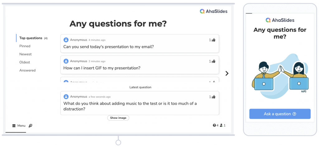 Platforma za vprašanja in odgovore AhaSlides
