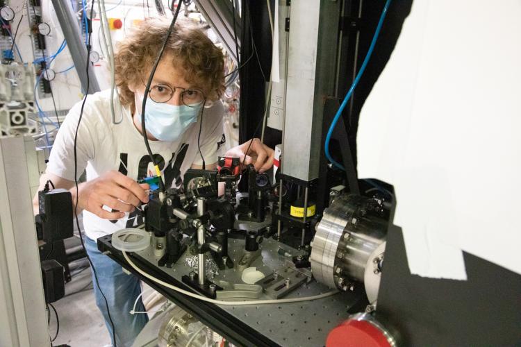 Jack aligning the UV lasers for Be+ laser cooling