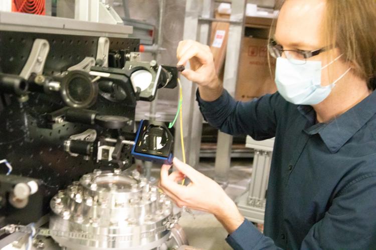 Steve setting up the mirror-deformation test interferometer