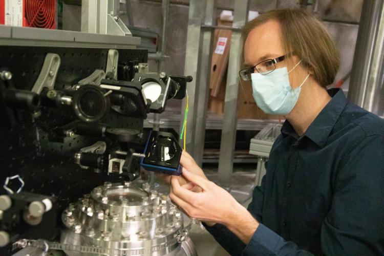 Steve setting up the mirror-deformation test interferometer