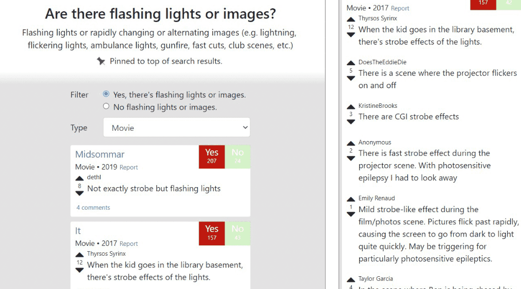 A thumbnail screenshot of a forum people use to report flashing lights.