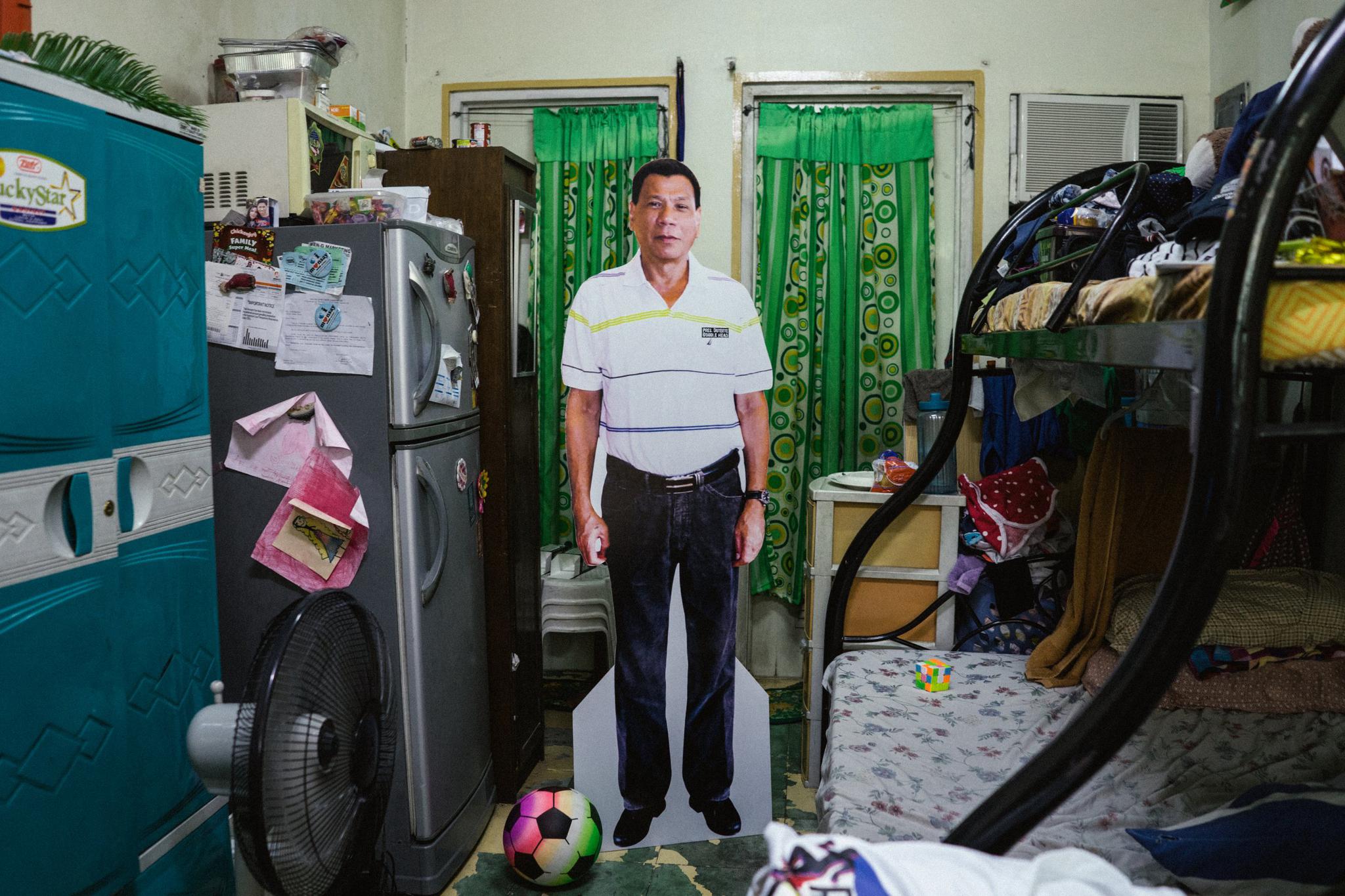 A cardboard cutout of Philippine President Rodrigo Duterte stands in a supporter's home on April 11 in Metro Manila, Philippines.