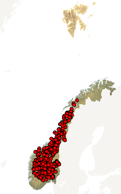 Kart. Utbredelse i Norge.