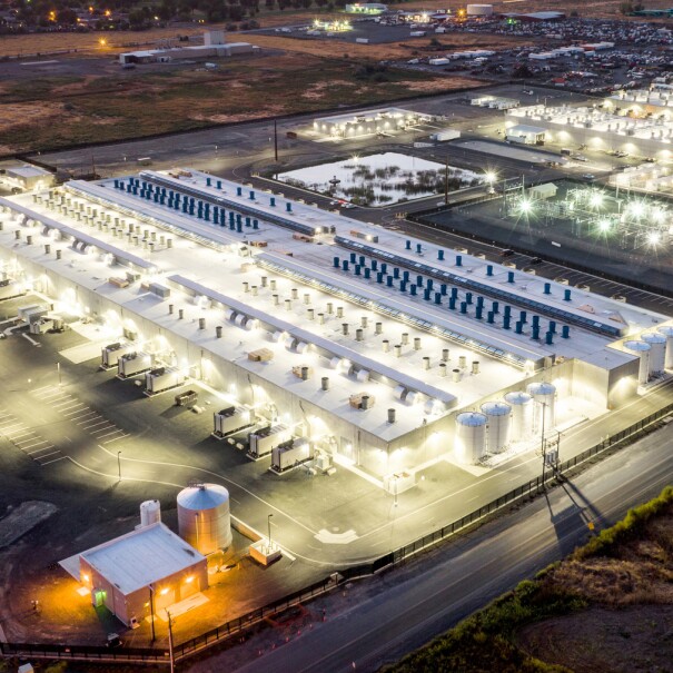 drone shot of a data center