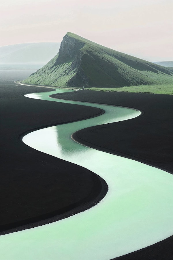 Verdant Mountain and Serpentine River