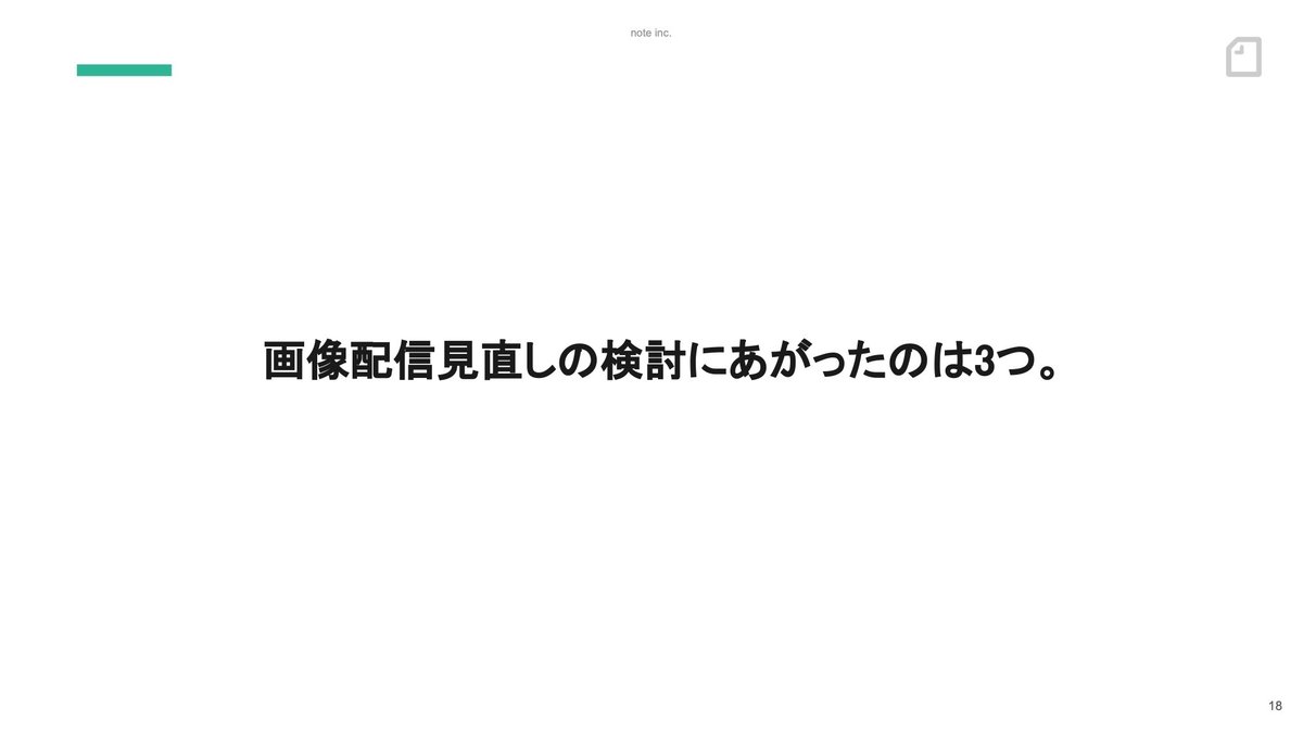 スライド：画像配信見直しの検討にあがったのは3つ。