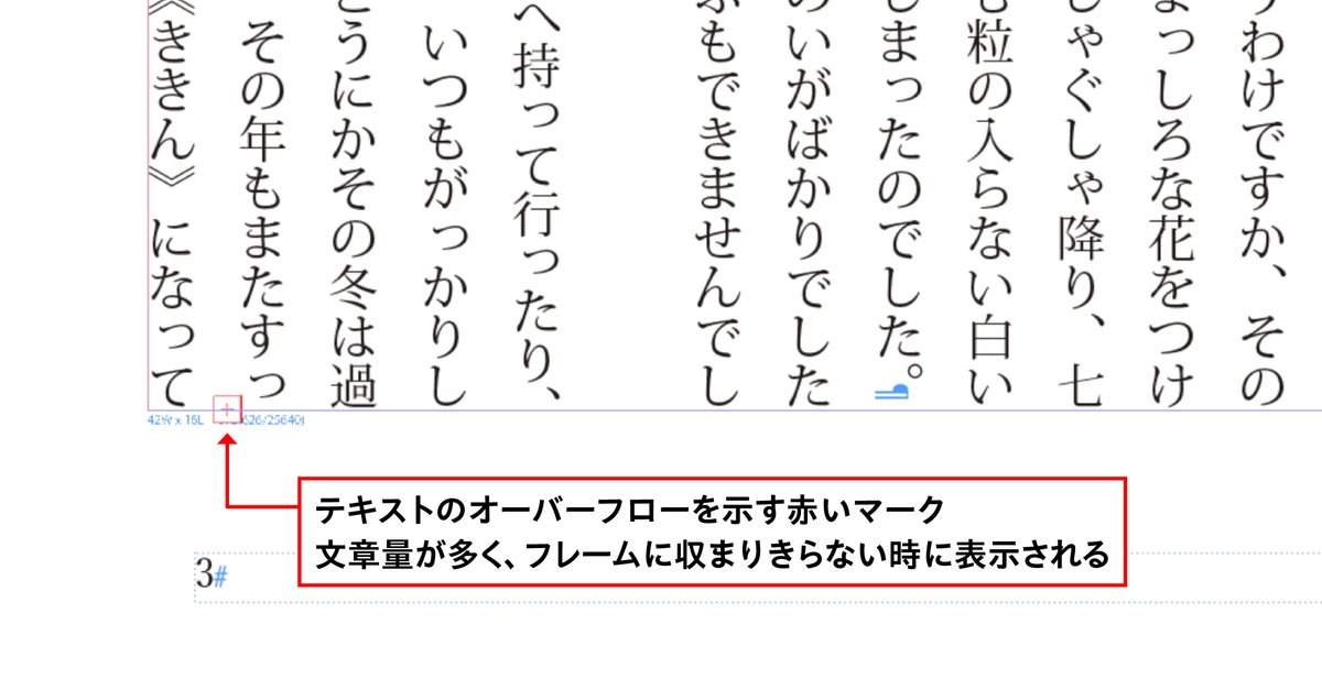 テキストのオーバーフローを示す赤いマークが表示された様子。