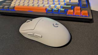 The Logitech G Pro X Superlight 2 gaming mouse in front of a keyboard