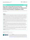 Research paper thumbnail of How does interprofessional education influence students’ perceptions of collaboration in the clinical setting? A qualitative study