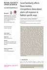 Research paper thumbnail of Social familiarity affects Diana monkey ( Cercopithecus diana diana ) alarm call responses in habitat-specific ways