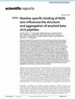 Research paper thumbnail of Residue-specific binding of Ni(II) ions influences the structure and aggregation of amyloid beta (Aβ) peptides