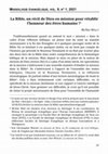 Research paper thumbnail of La Bible, un récit de Dieu en mission pour rétablir l'honneur des êtres humains?