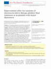 Research paper thumbnail of Improvement after two sessions of electroconvulsive therapy predicts final remission in in‐patients with major depression