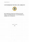 Research paper thumbnail of RECOMENDACIONES DE FERTILIZACION CALVACHE 2022