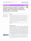 Research paper thumbnail of First-year university students’ knowledge of academic misconduct and the association between goals for attending university and receptiveness to intervention