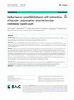 Research paper thumbnail of Reduction of spondylolisthesis and restoration of lumbar lordosis after anterior lumbar interbody fusion (ALIF)