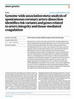 Research paper thumbnail of Genome-wide association meta-analysis of spontaneous coronary artery dissection identifies risk variants and genes related to artery integrity and tissue-mediated coagulation