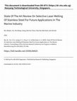 Research paper thumbnail of State Of The Art Review On Selective Laser Melting Of Stainless Steel For Future Applications In The Marine Industry