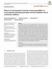 Research paper thumbnail of Effects of environmental corporate social responsibility on environmental well‐being perception and the mediation role of community resilience