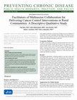 Research paper thumbnail of Facilitators of Multisector Collaboration for Delivering Cancer Control Interventions in Rural Communities: A Descriptive Qualitative Study