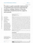 Research paper thumbnail of Principles to guide sustainable implementation of extended-scope-of-practice physiotherapy workforce redesign initiatives in Australia: stakeholder perspectives, barriers, supports, and incentives