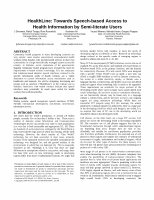 Research paper thumbnail of Health-Line: Towards Speech-based Access to Health Information by Semi-literate Users