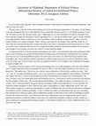 Research paper thumbnail of Inaugural address at a seminar on international environmental politics