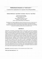 Research paper thumbnail of Multinational enterprises as “social actors” – Constructivist explanations for Corporate Social Responsibility