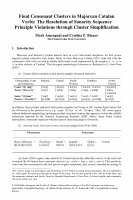 Research paper thumbnail of Final Consonant Clusters in Majorcan Catalan Verbs: The Resolution of Sonority Sequence Principle Violations through Cluster Simplification