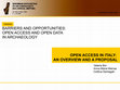 Research paper thumbnail of OPEN ACCESS IN ITALY: AN OVERVIEW AND A PROPOSAL. EAA2014 20th Annual Meeting of the European Association of Archaeologists